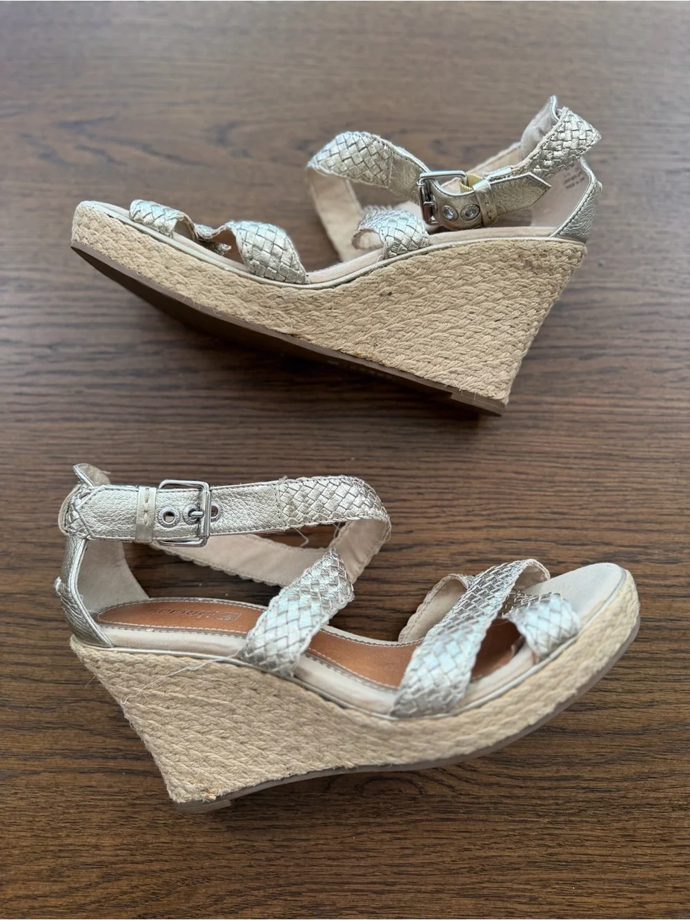 Sperry Women's Light Tan and Gold Braided Slingback Wedge Sandals